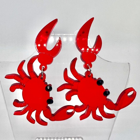 Red Crab Earrings - Cajun Earrings - Louisiana Earrings - Statement Earrings - Picture 1 of 11